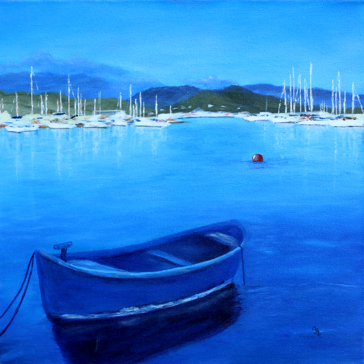 Rowboat-in-Portovenere-14x14-Acrylic-on-Canvas